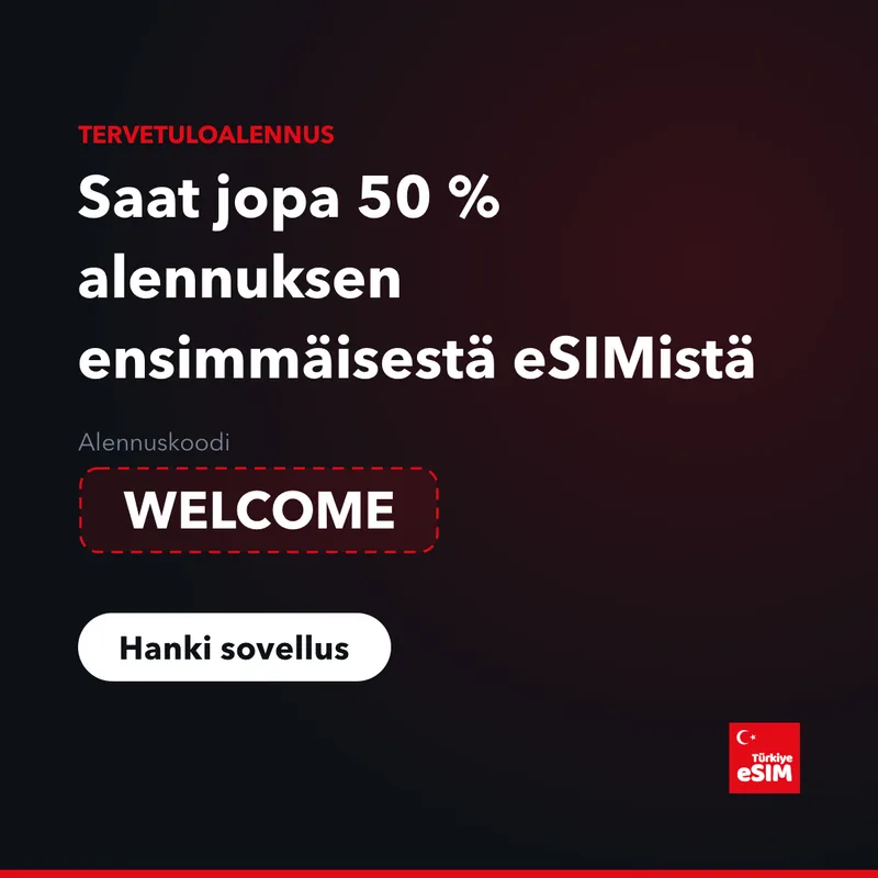 Turkey eSIM -tarjouskoodi — jopa 15 % alennus