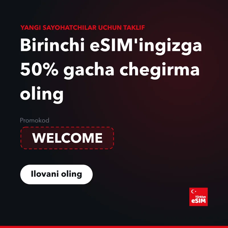 Turkey eSIM promo-kodi — 15% gacha chegirma